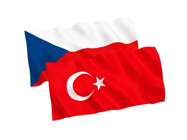 Flaggen der Türkei und der Tschechischen Republik auf weißem Hintergrund — Stockfoto