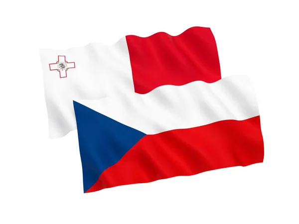 Banderas de la República Checa y Malta sobre fondo blanco — Foto de Stock