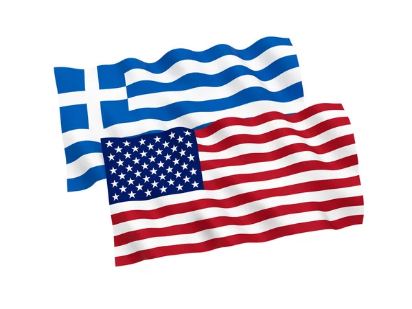 Bandeiras da Grécia e América em um fundo branco — Fotografia de Stock