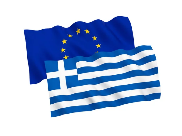 Banderas de Grecia y de la Unión Europea sobre un fondo blanco — Foto de Stock