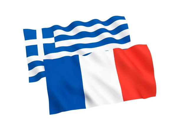Bandeiras da França e da Grécia sobre um fundo branco — Fotografia de Stock