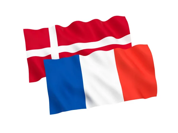 Drapeaux de la France et du Danemark sur fond blanc — Photo
