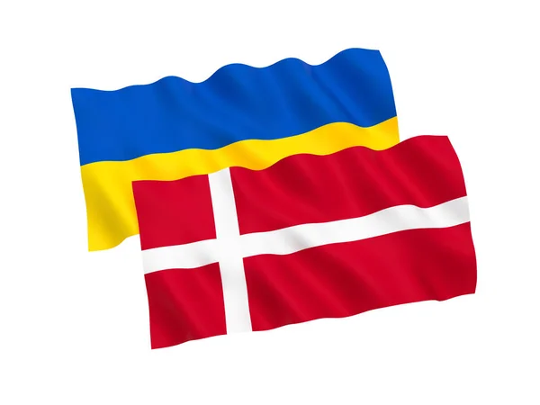 Flags of Ukraine and Denmark on a white background — Stock Photo, Image
