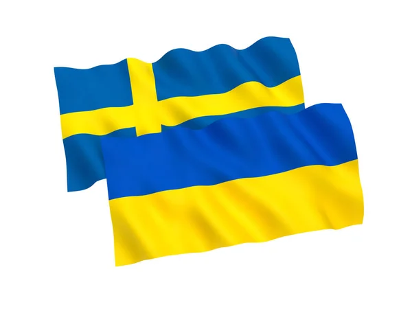 Flags of Ukraine and Sweden on a white background — Stock Photo, Image