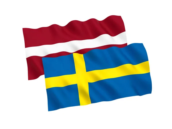Banderas de Suecia y Letonia sobre fondo blanco —  Fotos de Stock