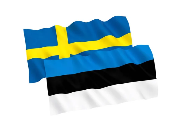 Bandeiras da Estónia e da Suécia sobre um fundo branco — Fotografia de Stock