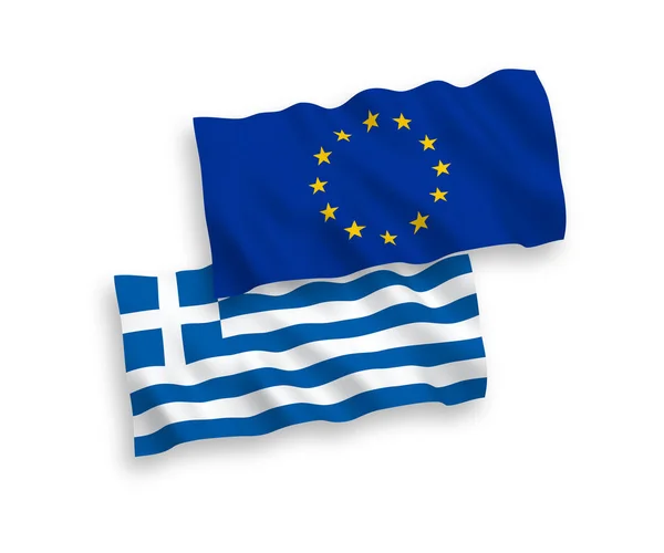 Banderas de la Unión Europea y Grecia sobre un fondo blanco — Vector de stock