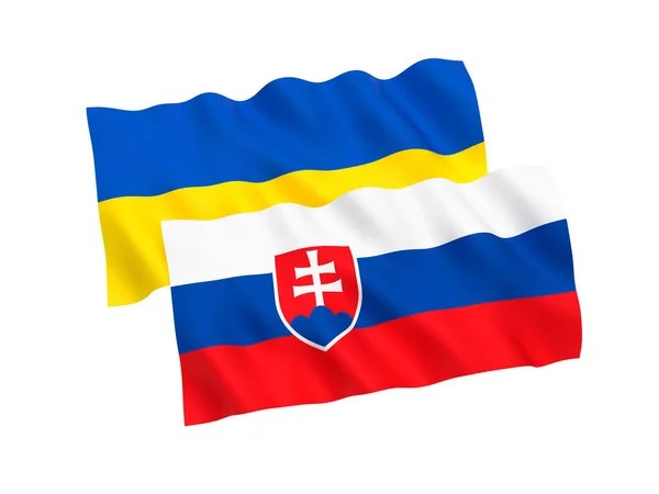 Drapeaux de l'Ukraine et de la Slovaquie sur fond blanc — Photo
