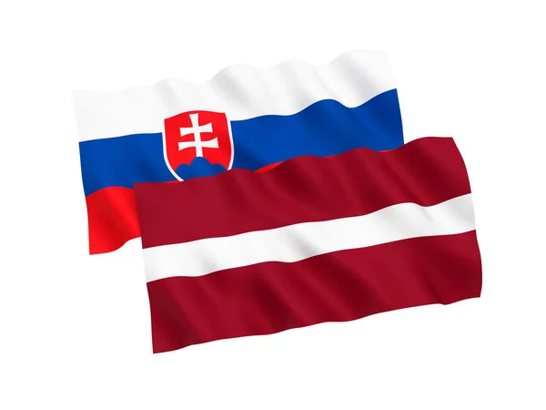 Szlovákia és Lettország zászlói fehér alapon — Stock Fotó