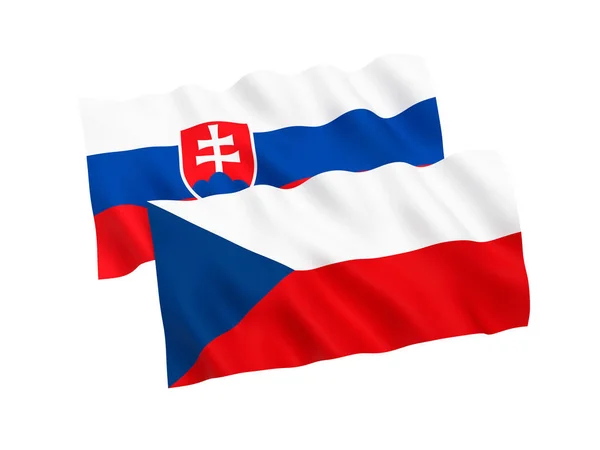 Drapeaux de la République tchèque et de la Slovaquie sur fond blanc — Photo
