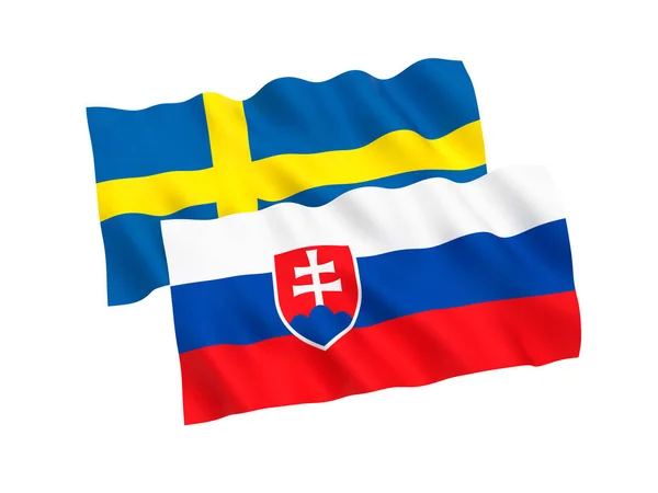 Slovakiens och Sveriges flagga på vit bakgrund — Stockfoto