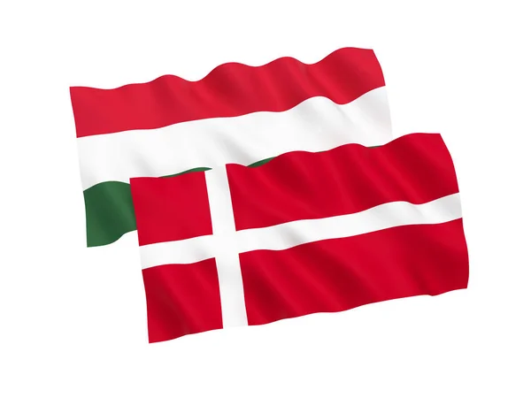 Flagi, Węgier i Danii, na białym tle — Zdjęcie stockowe