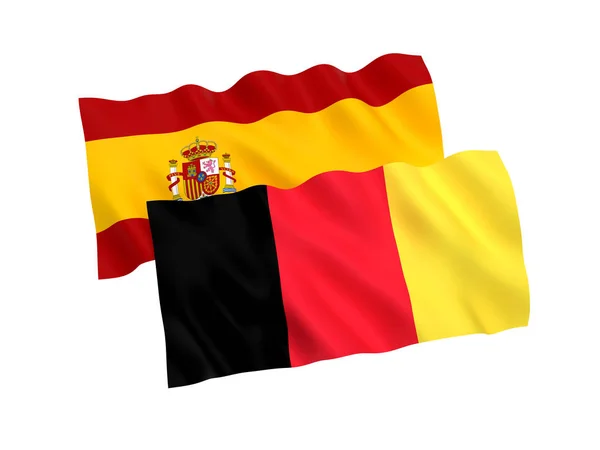 Flaggor av Belgien och Spanien på en vit bakgrund — Stockfoto