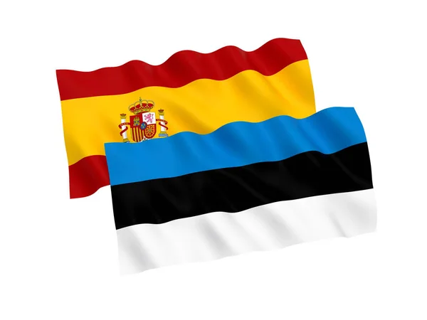 白色背景的爱沙尼亚和西班牙的旗子 — 图库照片