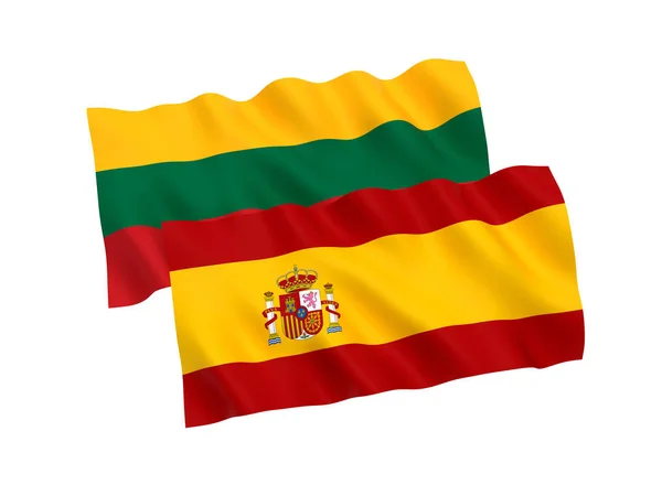 西班牙和立陶宛的旗子在白色背景 — 图库照片