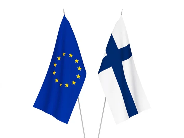 Οι σημαίες της Ευρωπαϊκής Ένωσης και της Φινλανδίας — Φωτογραφία Αρχείου