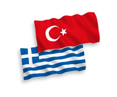 Beyaz bir arka planda, Türkiye ve Yunanistan bayrakları
