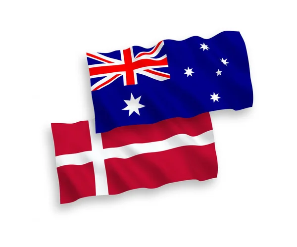 白色背景的澳大利亚和丹麦的旗子 — 图库矢量图片