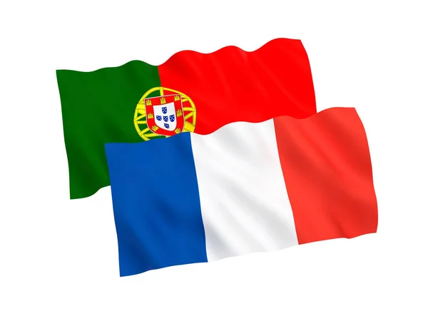 Drapeaux de France et du Portugal sur fond blanc — Photo