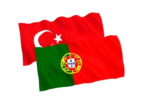 Bandeiras da Turquia e de Portugal sobre fundo branco — Fotografia de Stock