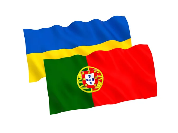 Drapeaux de l'Ukraine et du Portugal sur fond blanc — Photo