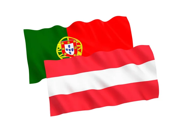 Österrikes och Portugals flagg på vit bakgrund — Stockfoto