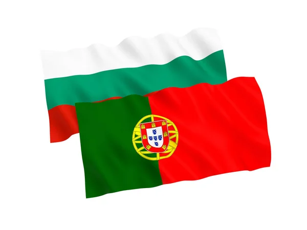 Drapeaux de Bulgarie et du Portugal sur fond blanc — Photo