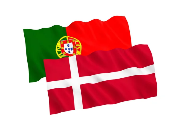 Flags of Portugal and Denmark on a white background — Stock Photo, Image