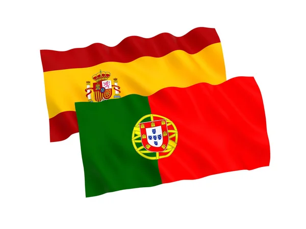 Drapeaux du Portugal et de l'Espagne sur fond blanc — Photo