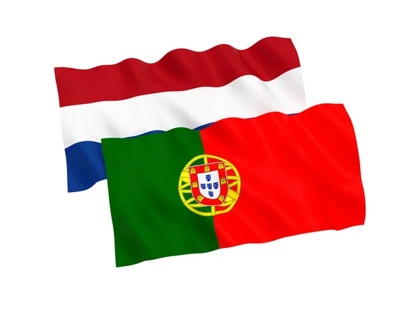 Flags of Netherlands and Portugal on a white background — Stock Photo, Image