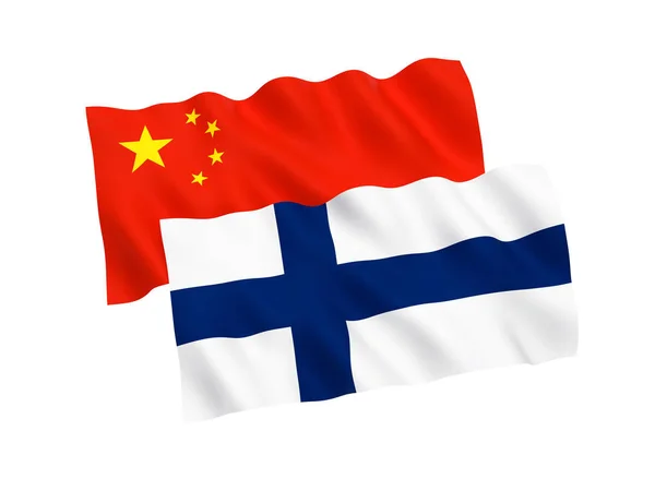 Прапори Фінляндії та Китаю на білому фоні — стокове фото