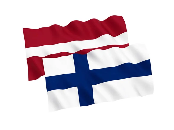 Σημαίες της Φινλανδίας και της Λετονίας σε λευκό φόντο — Φωτογραφία Αρχείου