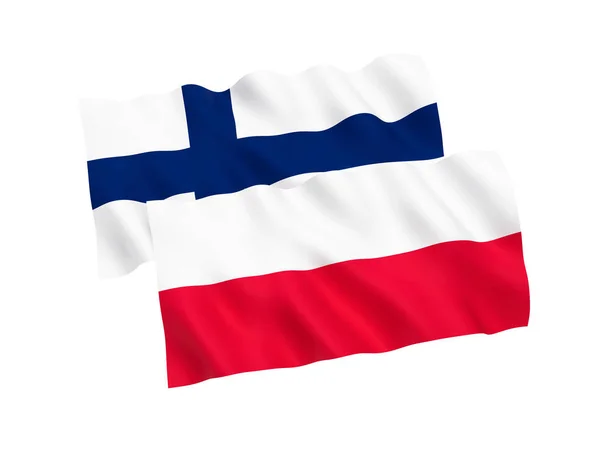 Vlaggen van Polen en Finland op een witte achtergrond — Stockfoto