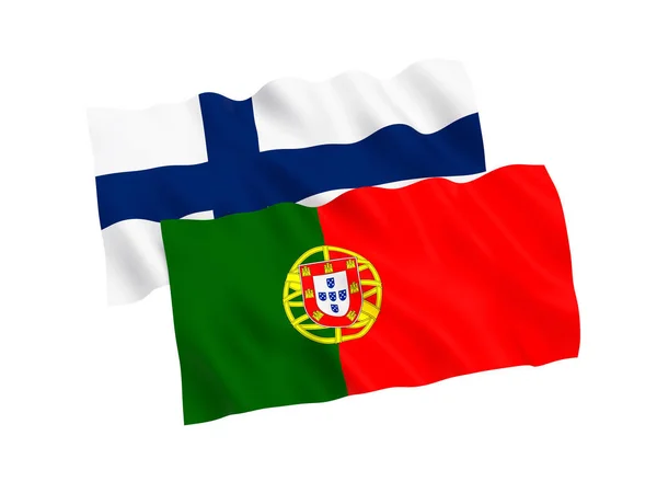 Drapeaux de la Finlande et du Portugal sur fond blanc — Photo