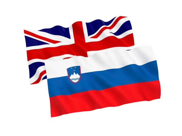 Прапори Словенії та Великої Британії на білому фоні — стокове фото