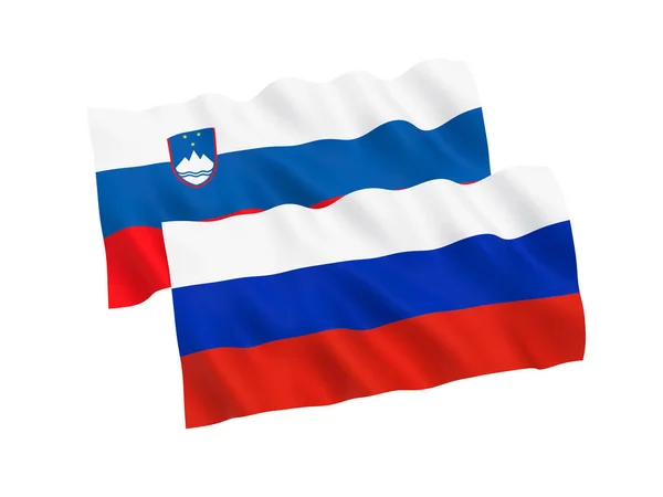 Beyaz arka planda Rusya ve Slovenya bayrakları — Stok fotoğraf