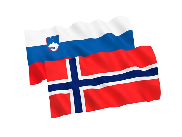 Σημαίες της Νορβηγίας και της Σλοβενίας σε λευκό φόντο — Φωτογραφία Αρχείου