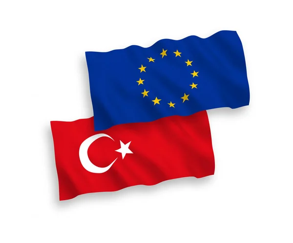 Bandeiras da Turquia e da União Europeia sobre fundo branco — Vetor de Stock