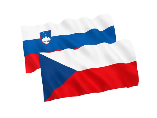 흰색 배경에 체코 공화국과 슬로베니아의 국기 — 스톡 사진