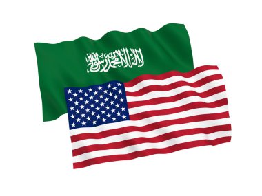 Beyaz arka planda Suudi Arabistan ve Amerika bayrakları