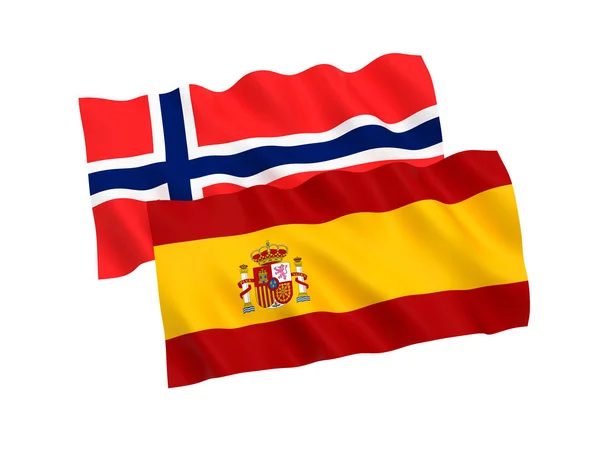 Bandeiras da Noruega e Espanha sobre fundo branco — Fotografia de Stock
