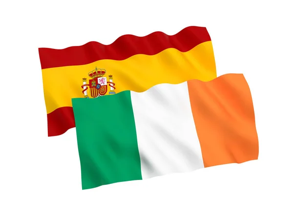 白色背景的西班牙和爱尔兰的旗子 — 图库照片