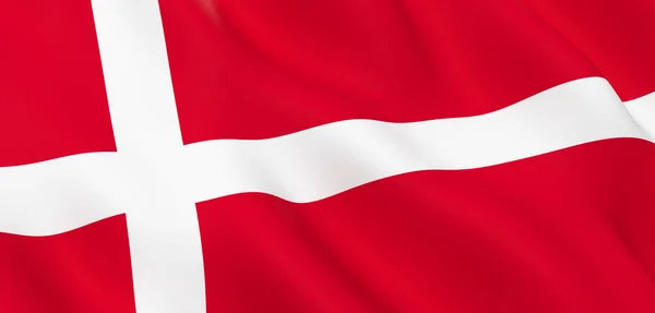 Bandeira de Closeup de onda de tecido nacional da Dinamarca — Fotografia de Stock
