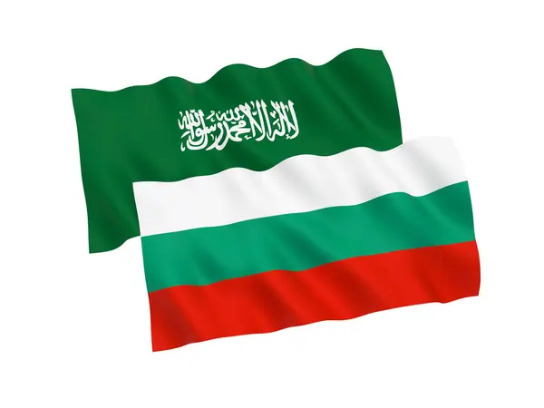 Drapeaux de Bulgarie et d'Arabie Saoudite sur fond blanc — Photo