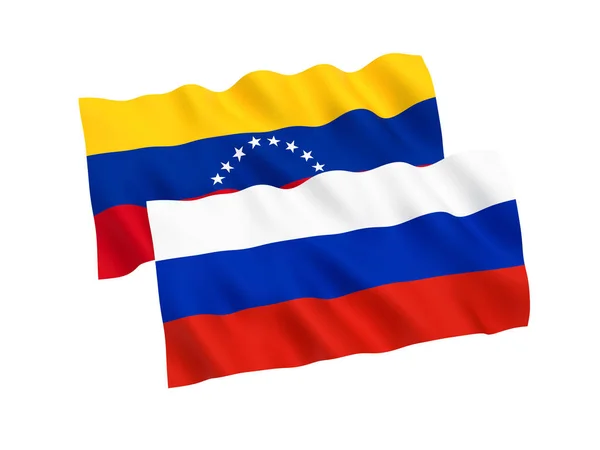 Bandeiras da Rússia e Venezuela em um fundo branco — Fotografia de Stock