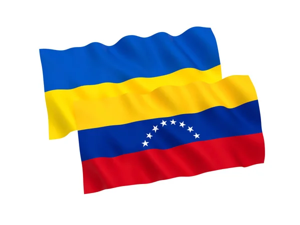 Drapeaux de l'Ukraine et du Venezuela sur fond blanc — Photo