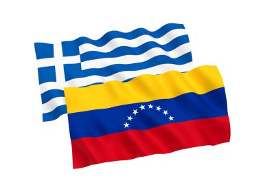 Beyaz bir arka plan üzerinde Yunan ve Venezuela bayrakları
