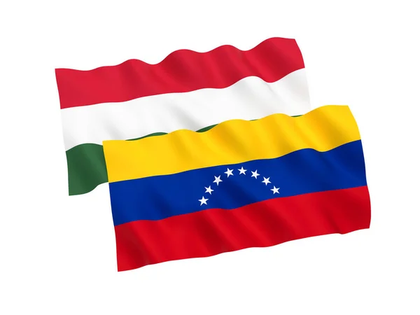 Bandeiras da Hungria e Venezuela sobre um fundo branco — Fotografia de Stock