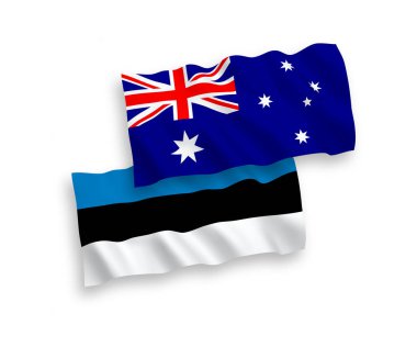 Beyaz bir arka plan üzerinde Estonya ve Avustralya bayrakları