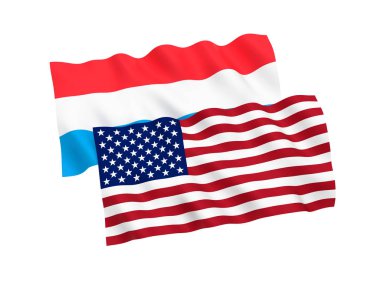 Beyaz bir arka plan üzerinde Lüksemburg ve Amerika bayrakları